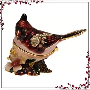 Bejeweled Cardinal Red Bird Trinket Box